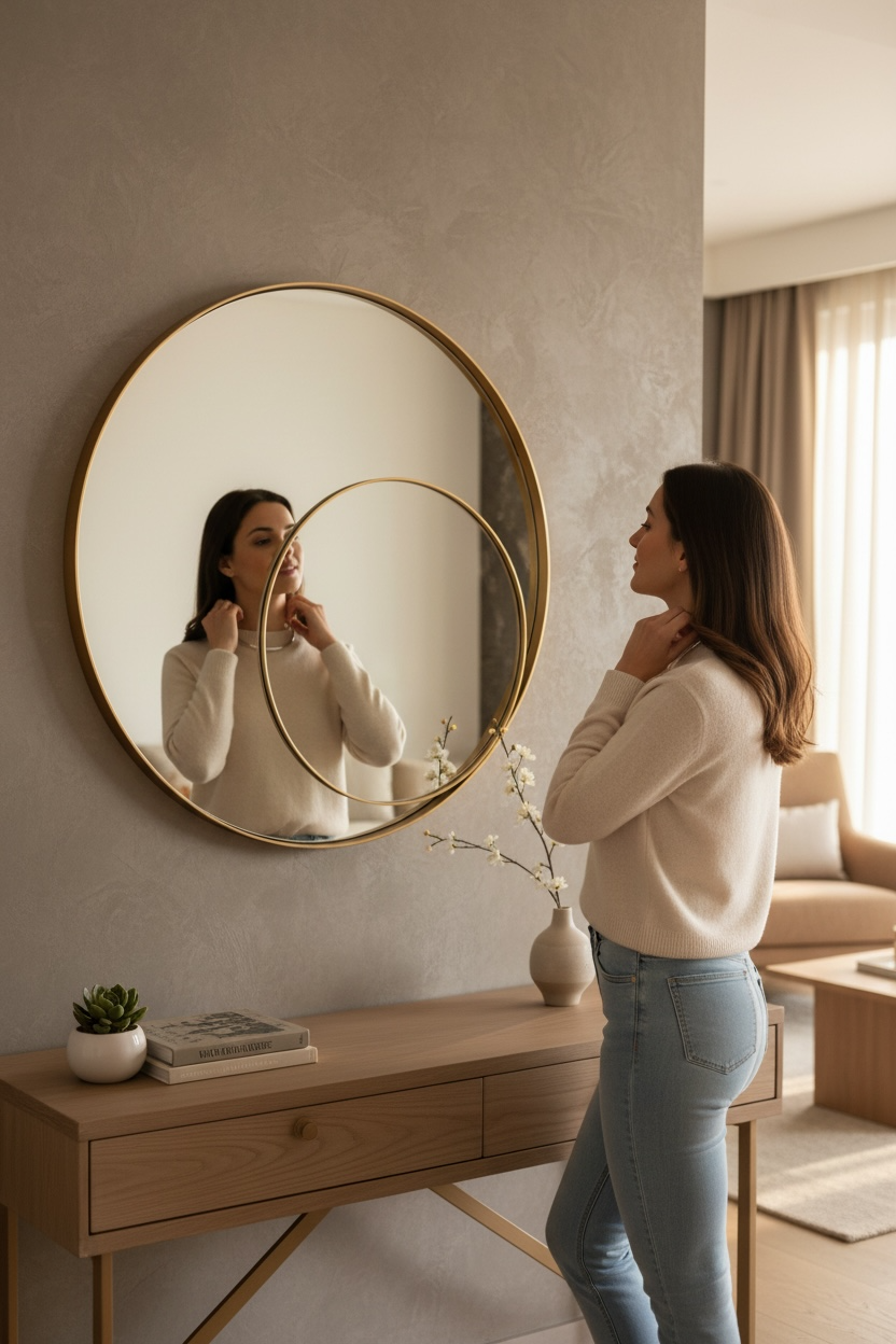 Double Circles Brass Pvd Mirror