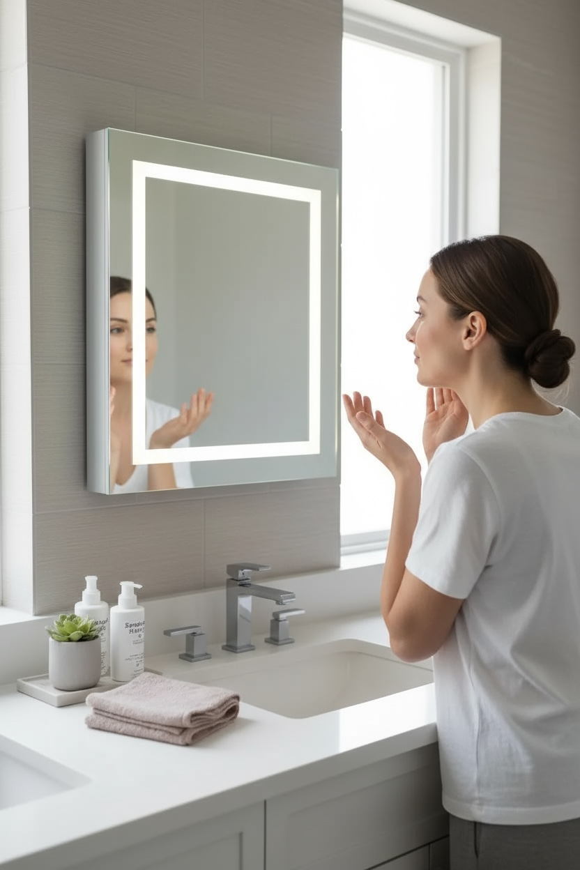 White Storage LED Mirror