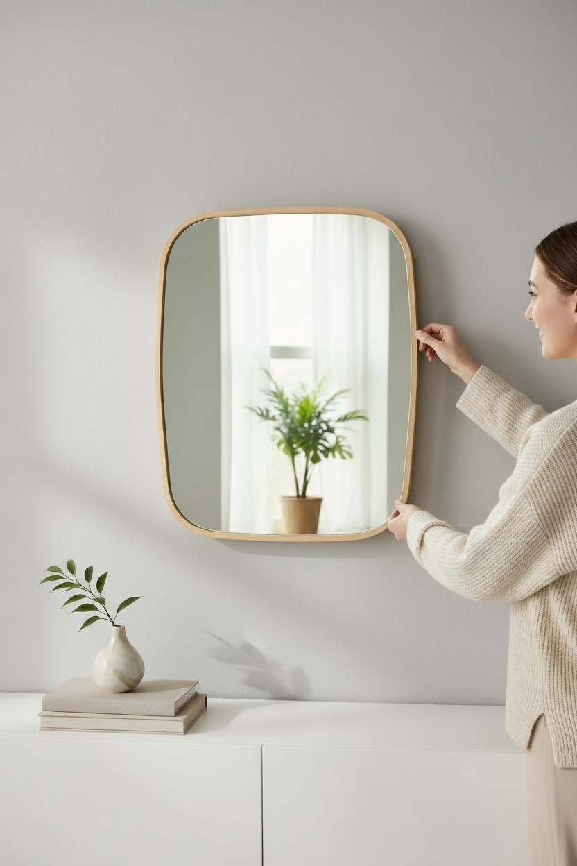 Brown round edge decorative mirror