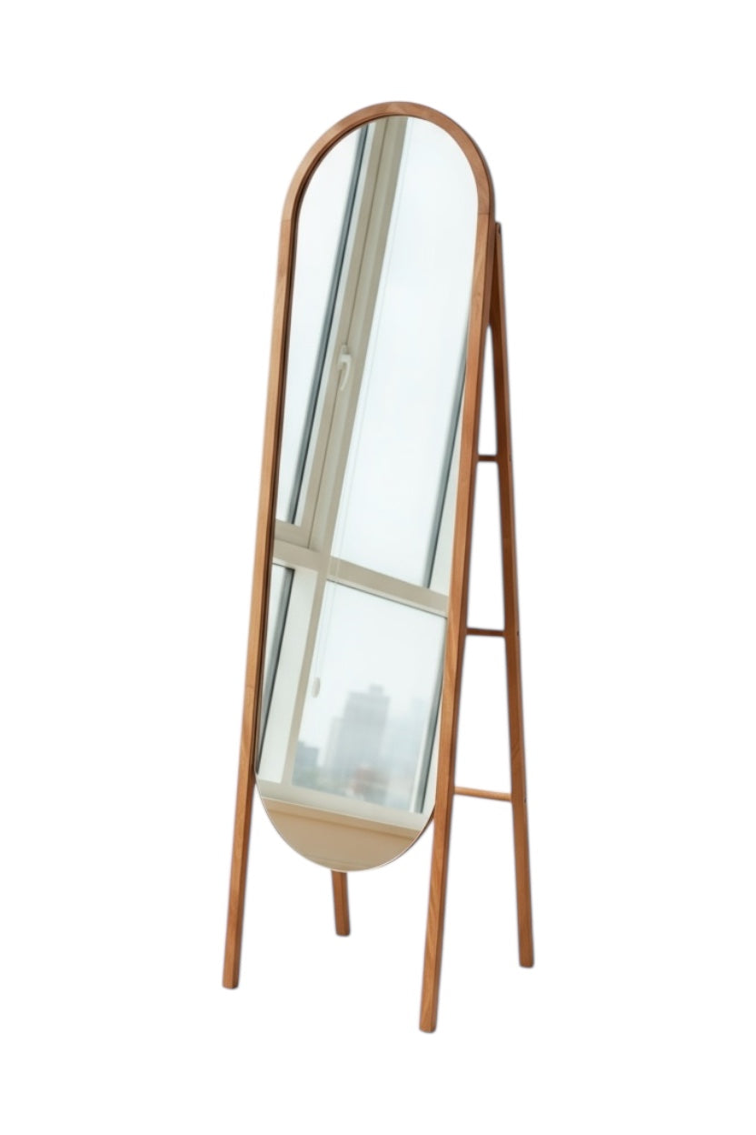 Round Teak Wood Standing Mirror