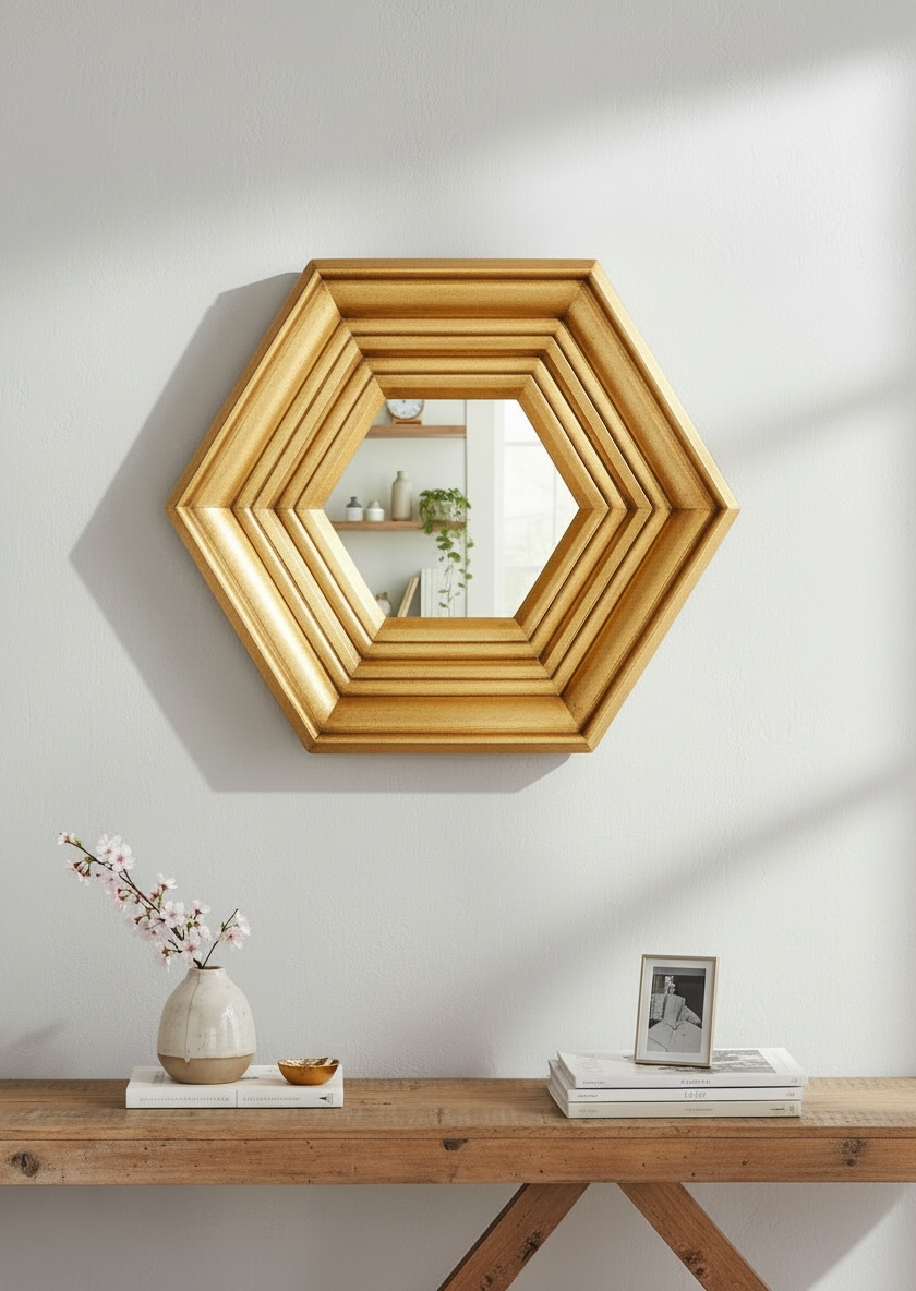 Gold Hexa Decorative Mirror