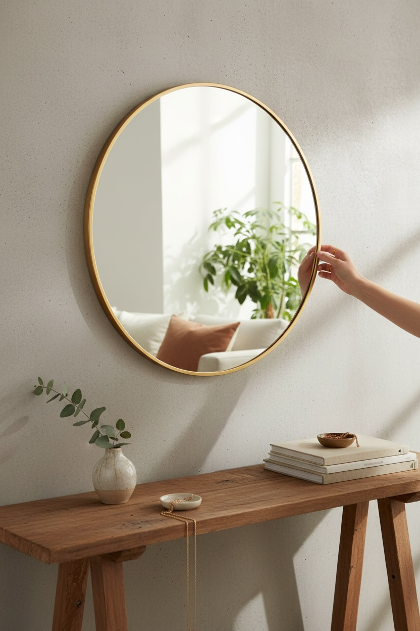 Gold Aluminium Round Framed Mirror