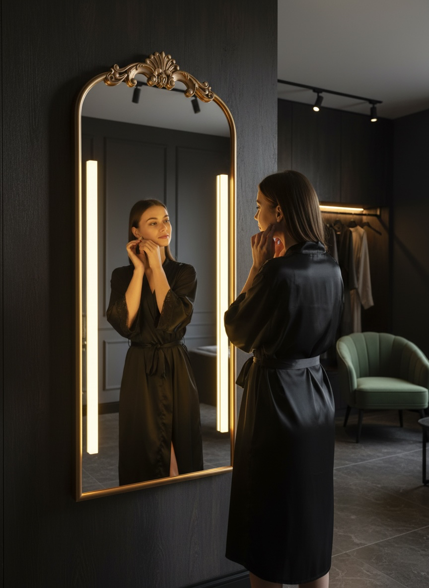 Gold carved full length led mirror