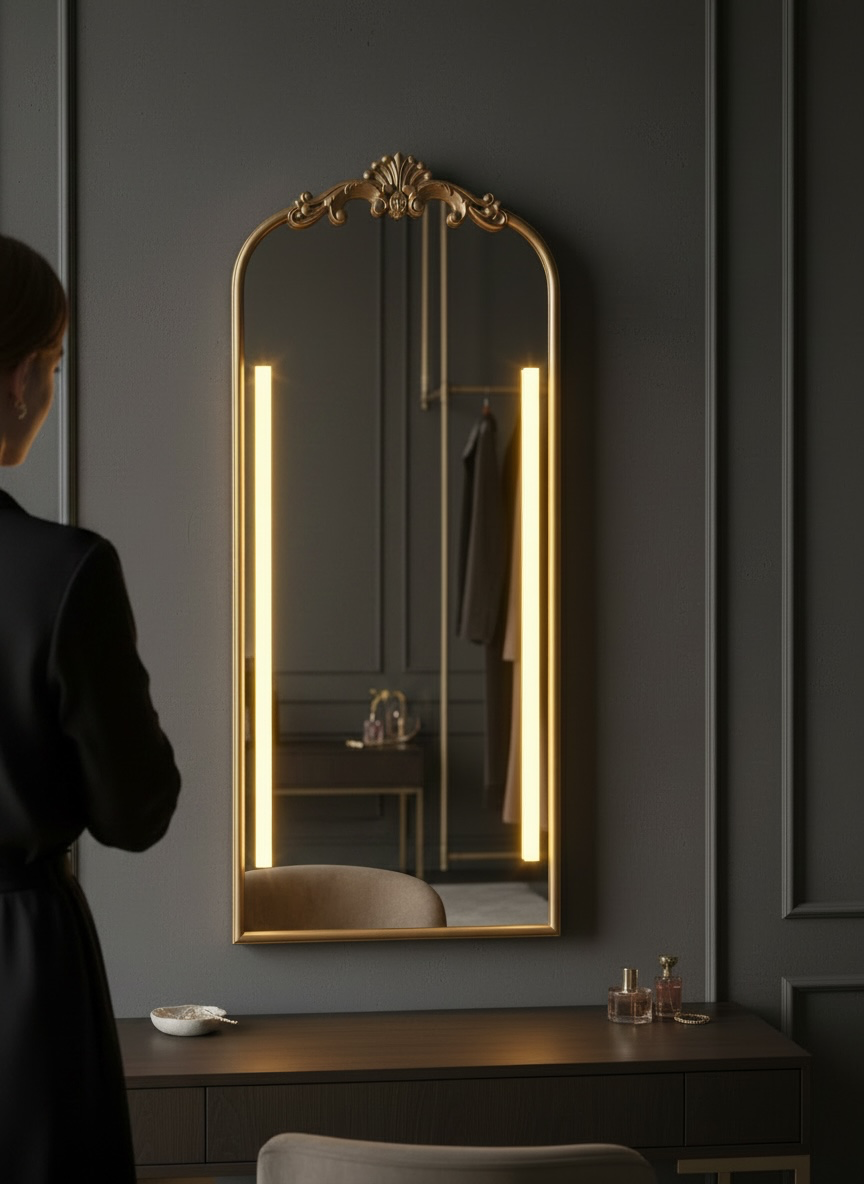 Gold carved full length led mirror