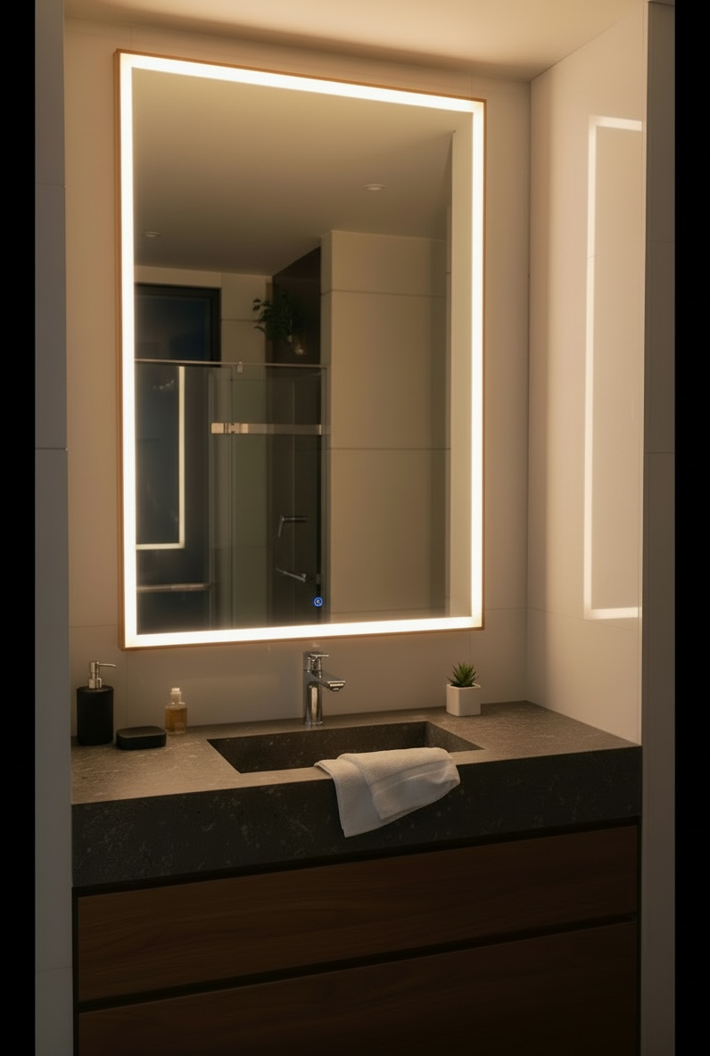 Oak Wood Led Mirror With D-fogger