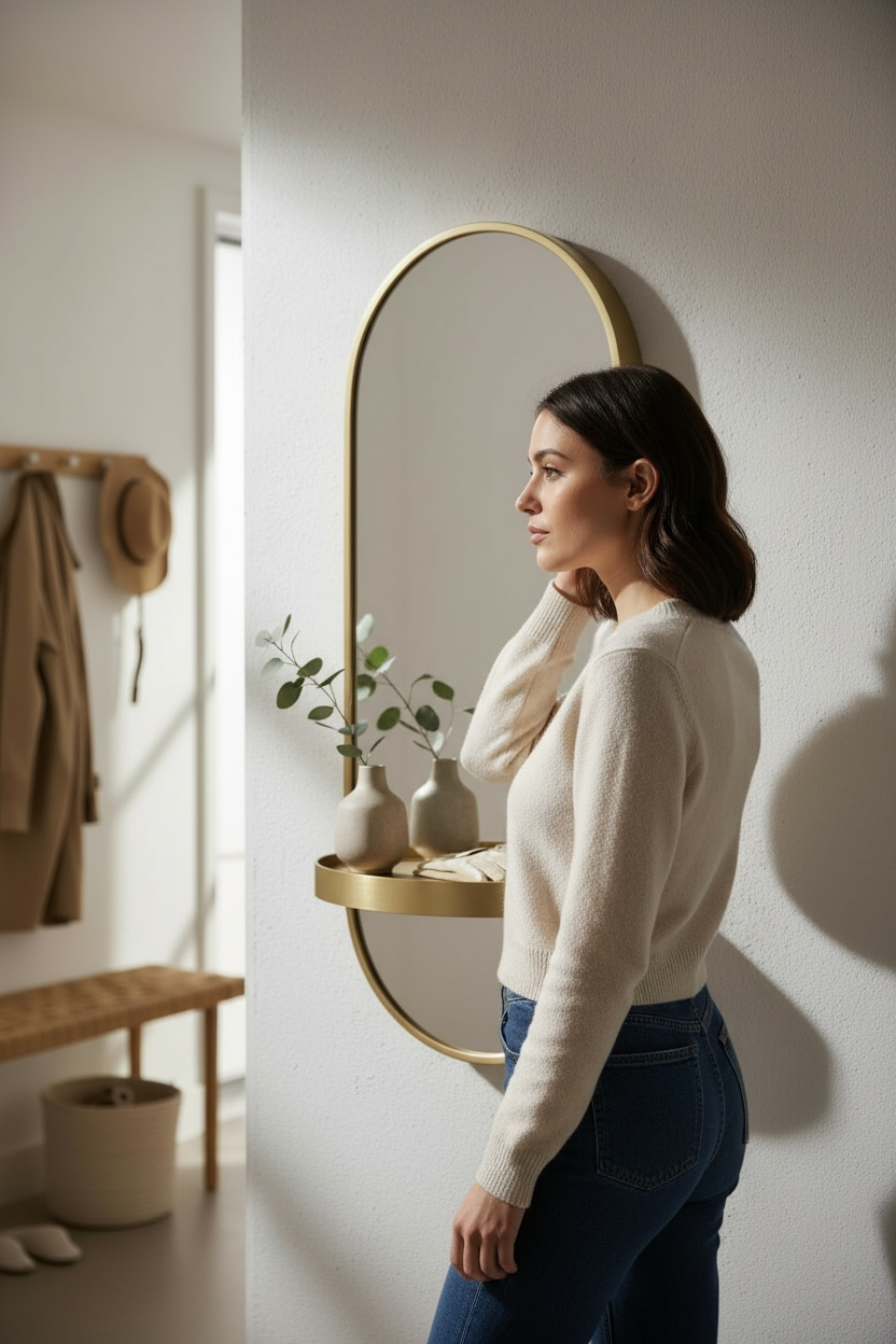 Glossy Capsule PVD Mirror With Shelve