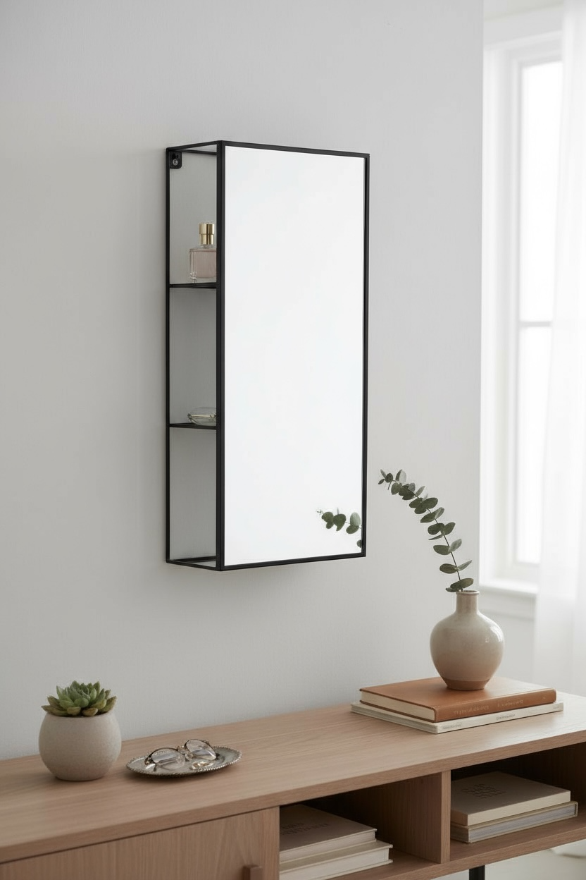 Black Metal Storage Mirror