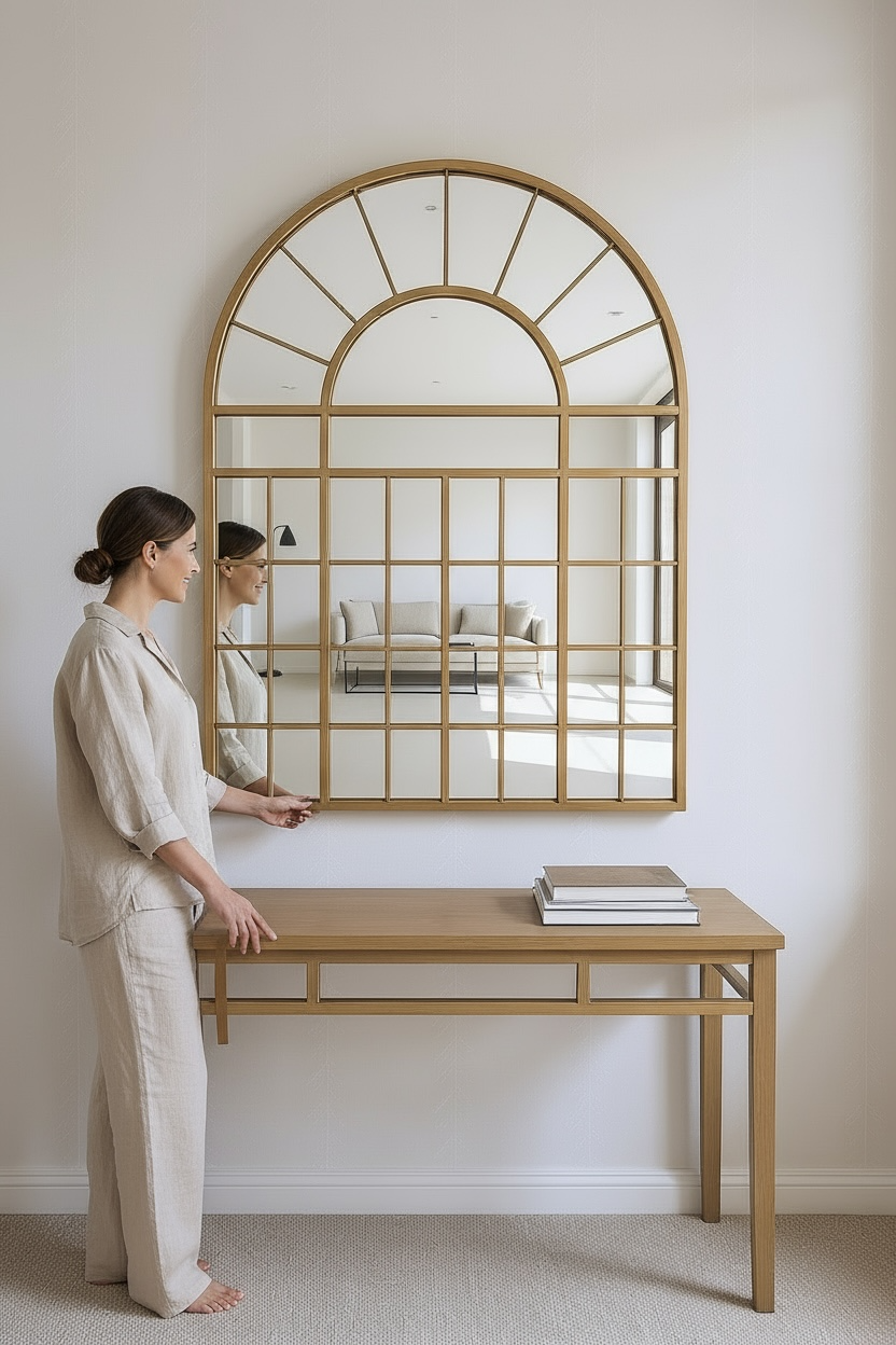 Gold U4 arch window style mirror