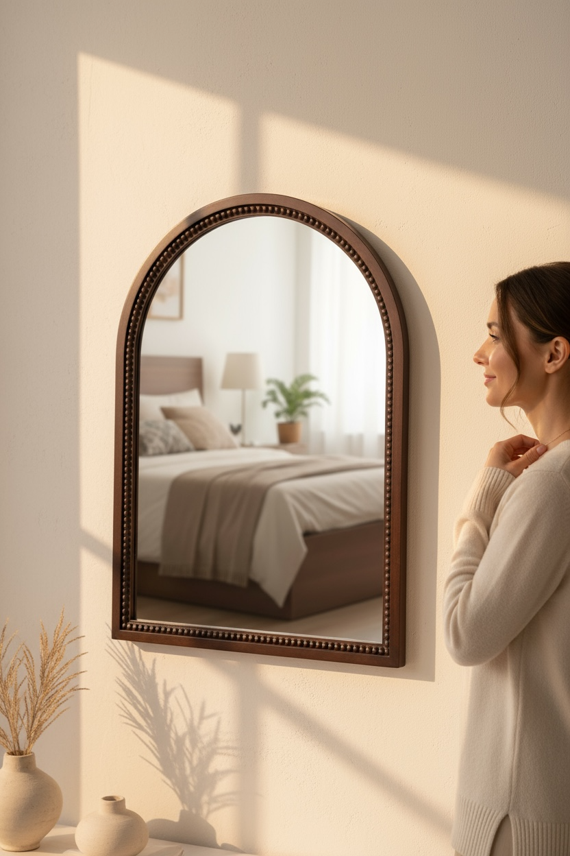 Teak dotoarch decorative mirror
