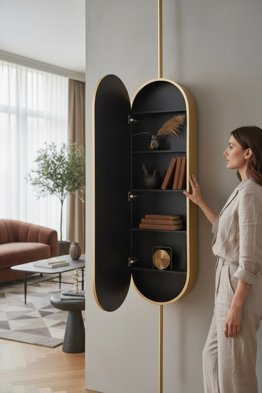 Gold capsule full length storage mirror