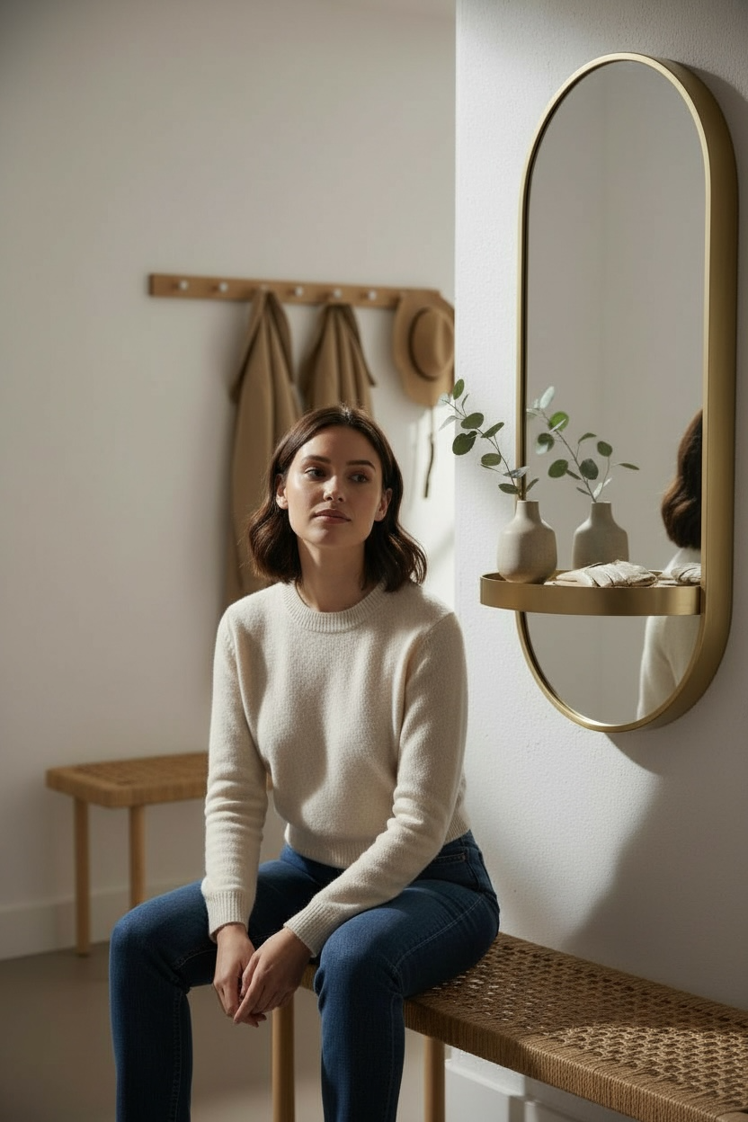 Glossy Capsule PVD Mirror With Shelve