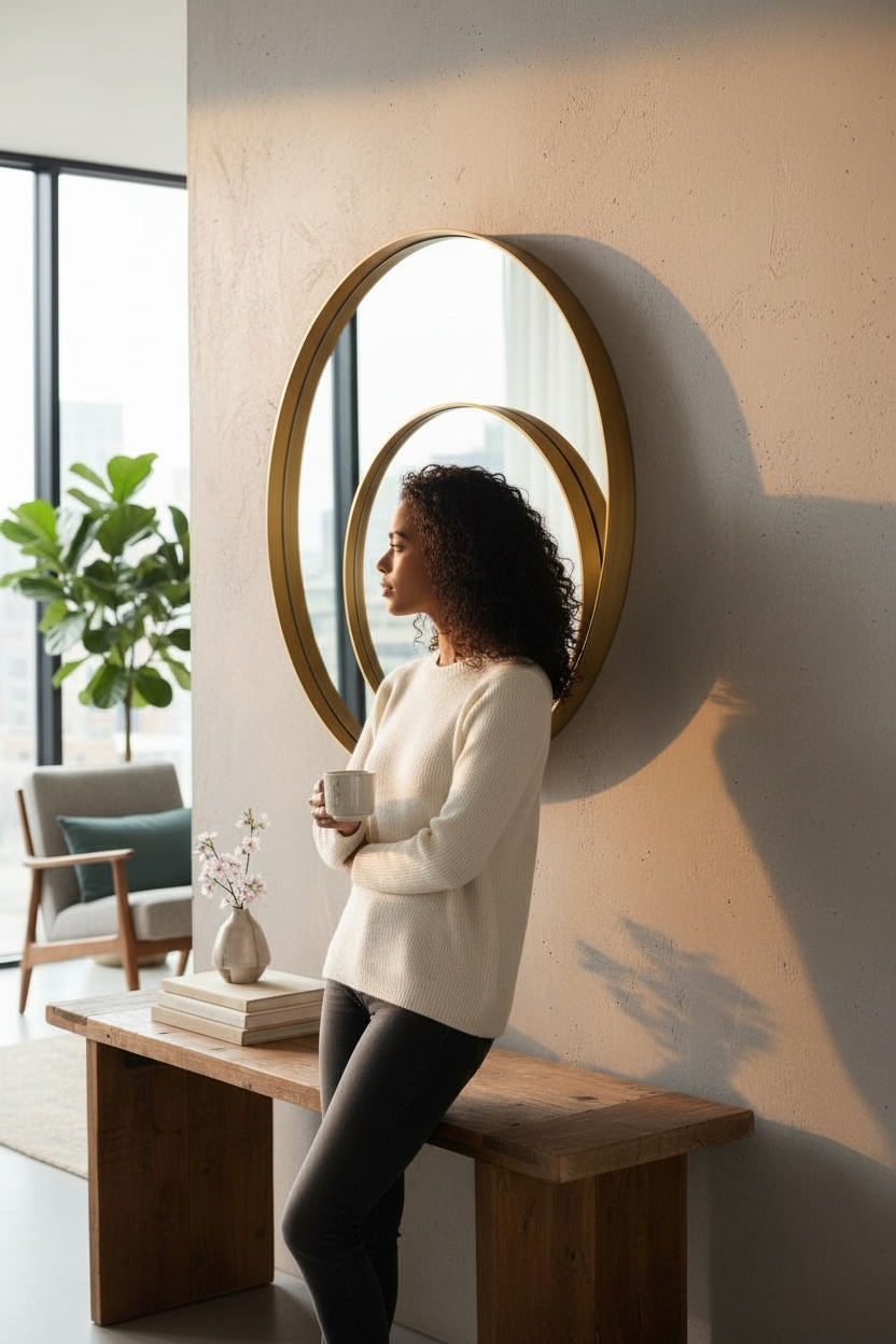 Double Circles Brass Pvd Mirror