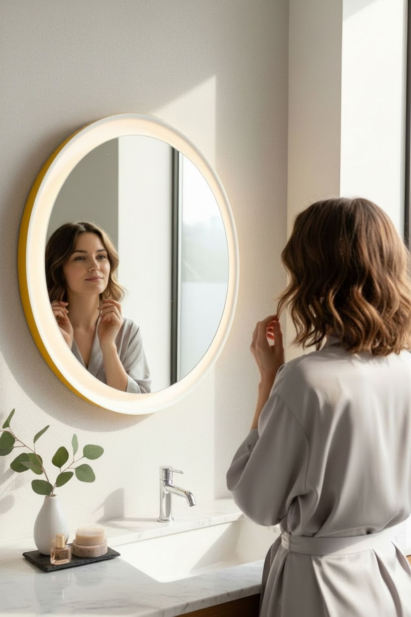 Yellow LED Round Mirror