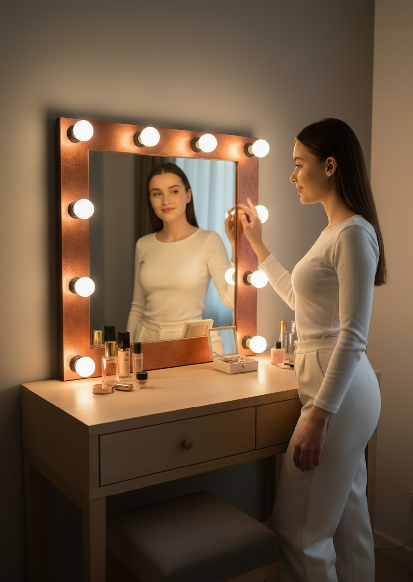 Copper leaf makeup mirror
