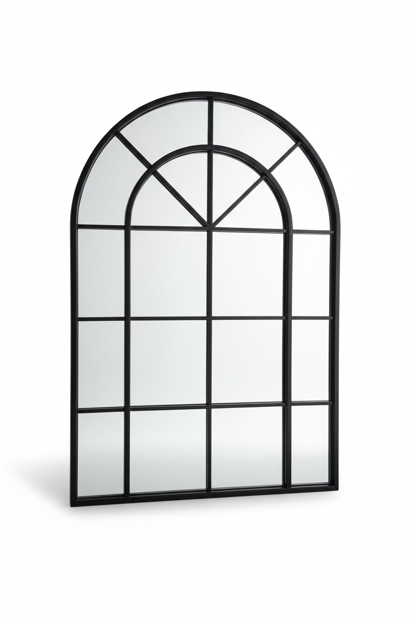 Black arch window style mirror