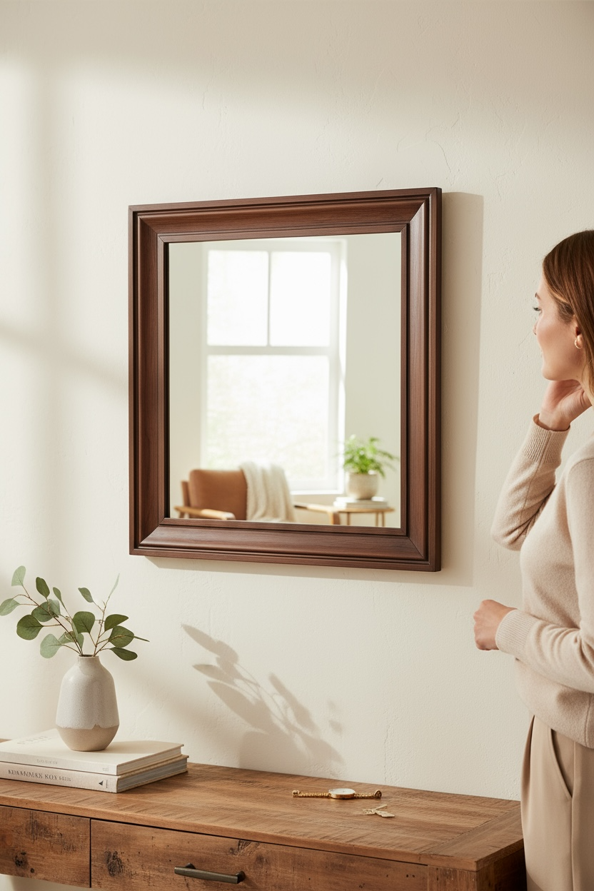 Teak max square decorative mirror