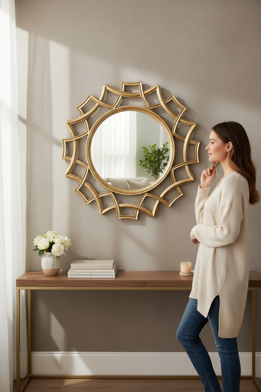Golden net decorative mirror
