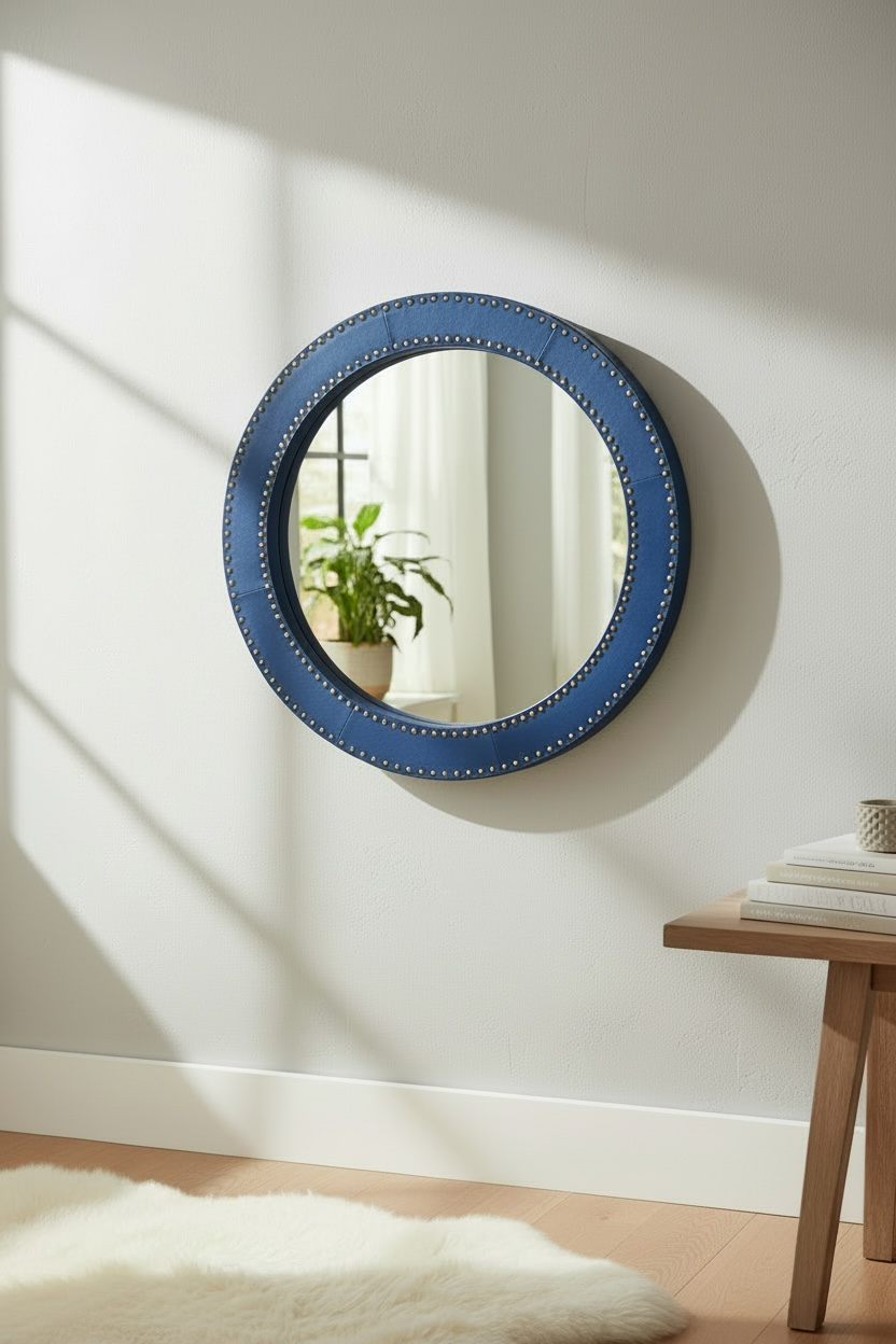 Blue Velvet Round Mirror