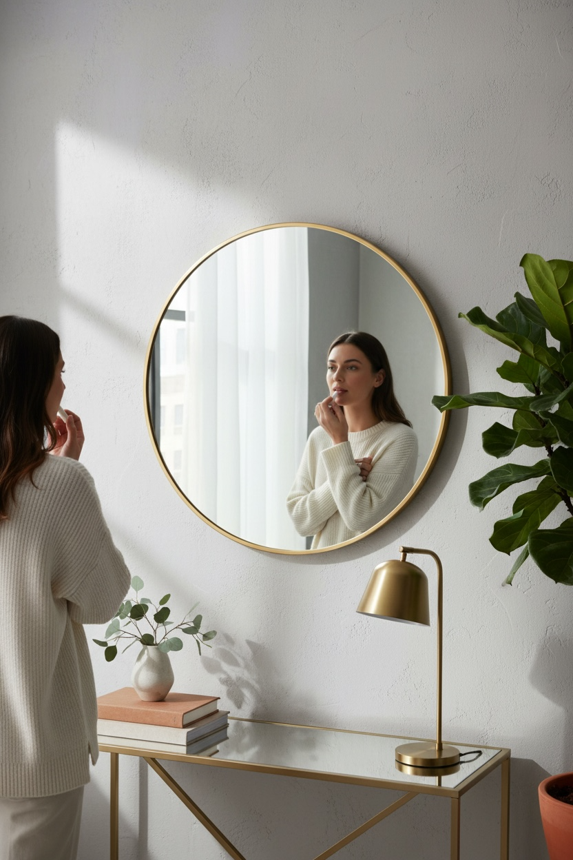 Gold Aluminium Round Framed Mirror