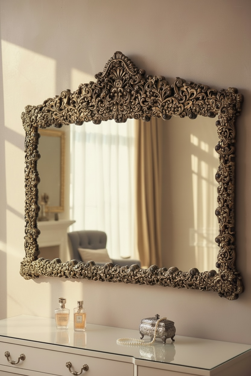 Teak lux premium carved mirror