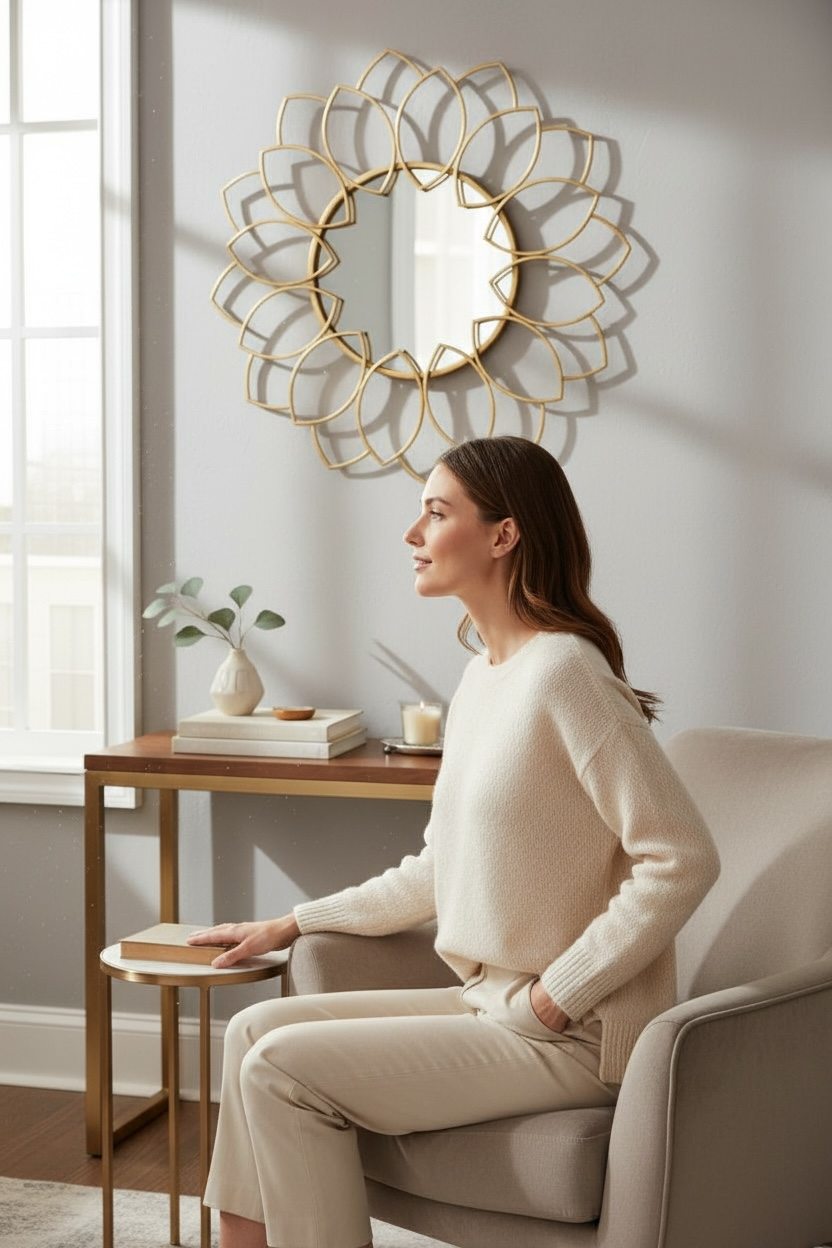 Golden Petals Decorative Mirror