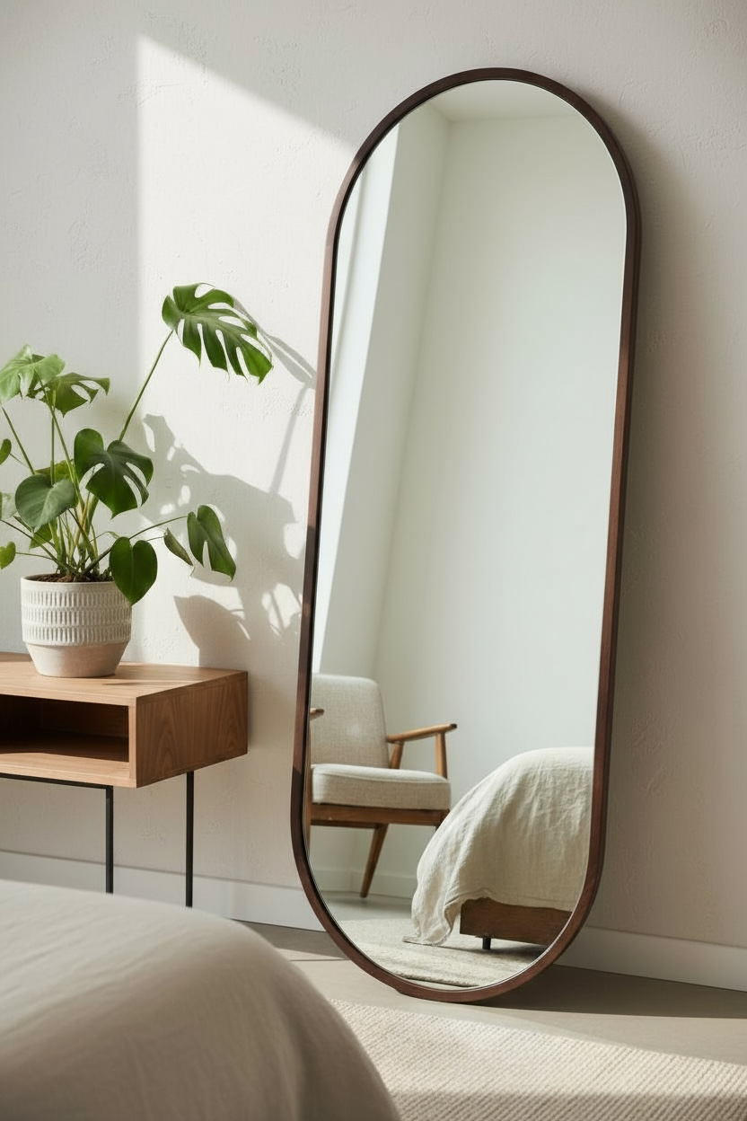 Teak Oval Dresser Mirror