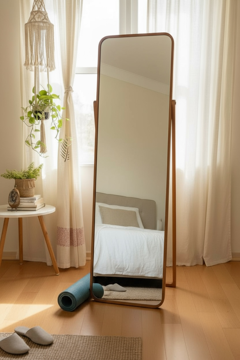 Oak Wood Floor Mirror