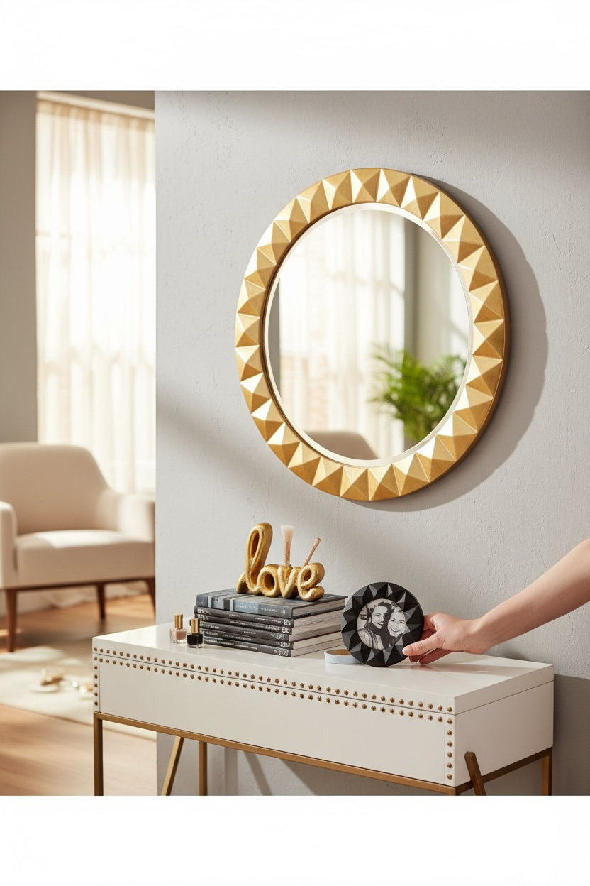 Round diamond edge cut decorative mirror