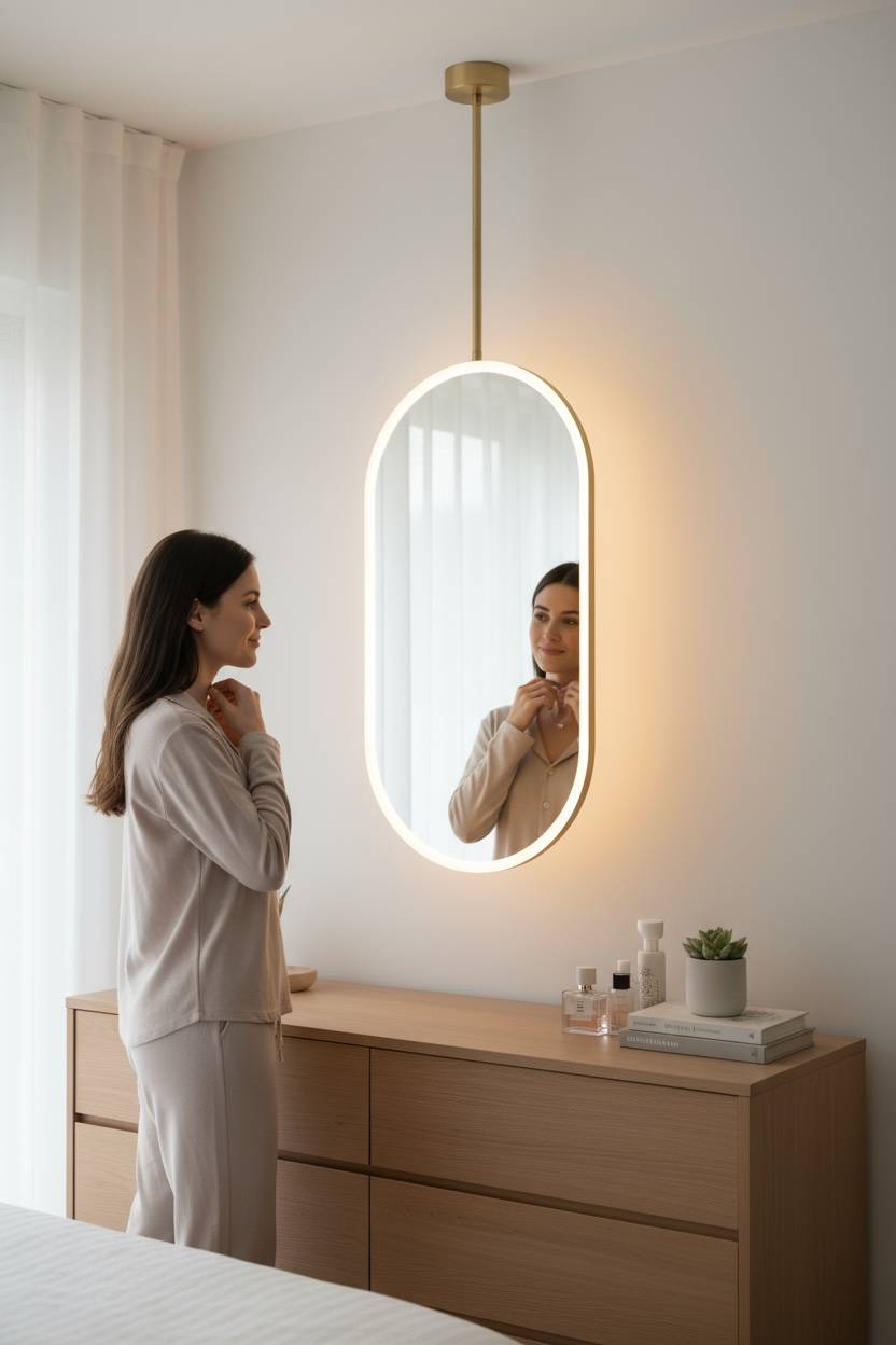 Suspended capsule led mirror with Dfogger