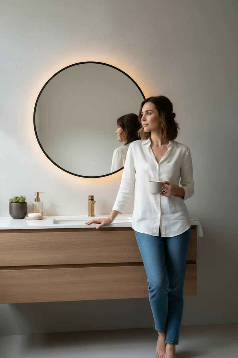 Black Circular Pvd Lighted Mirror