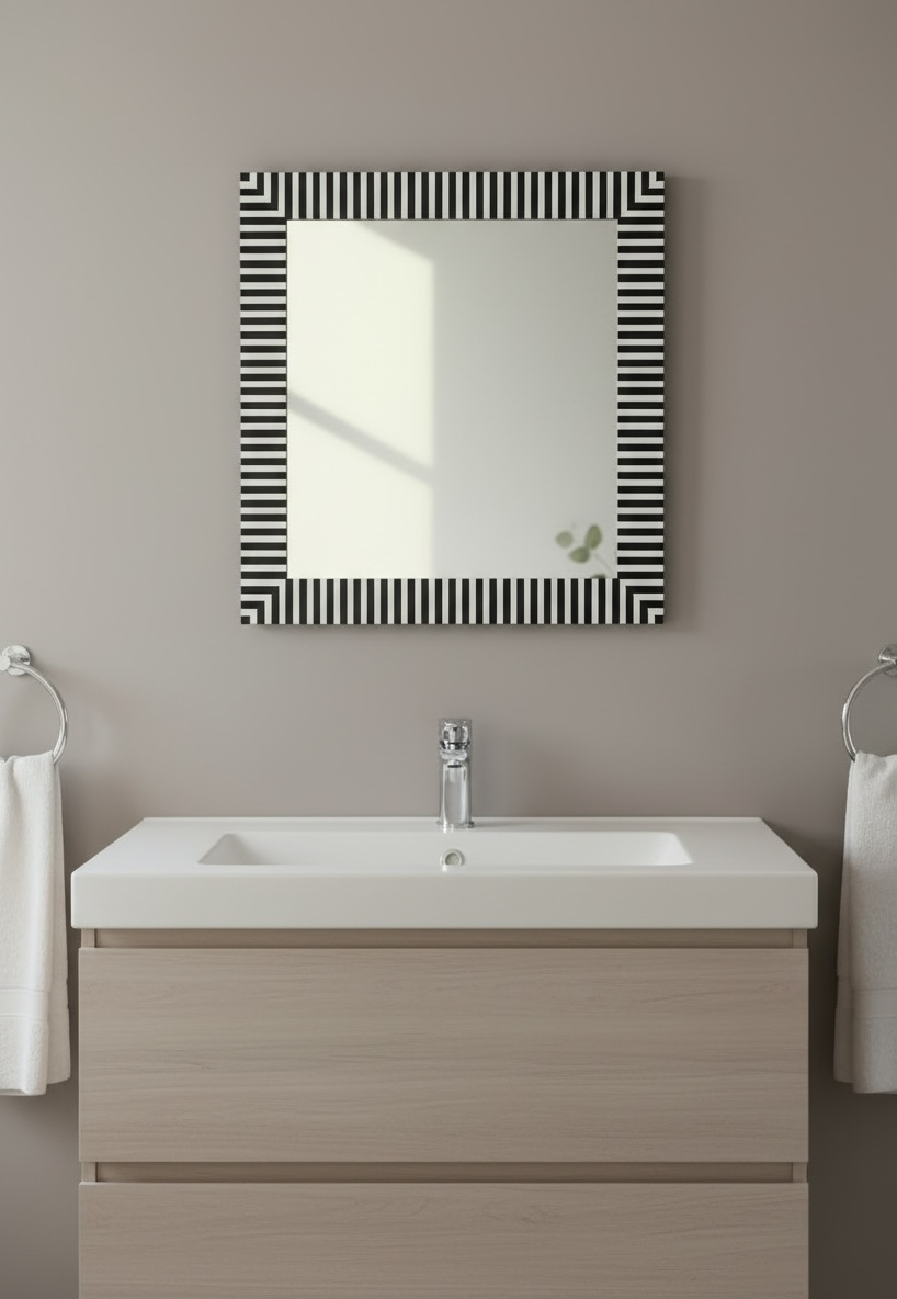 Black & White Lines MOP Mirror