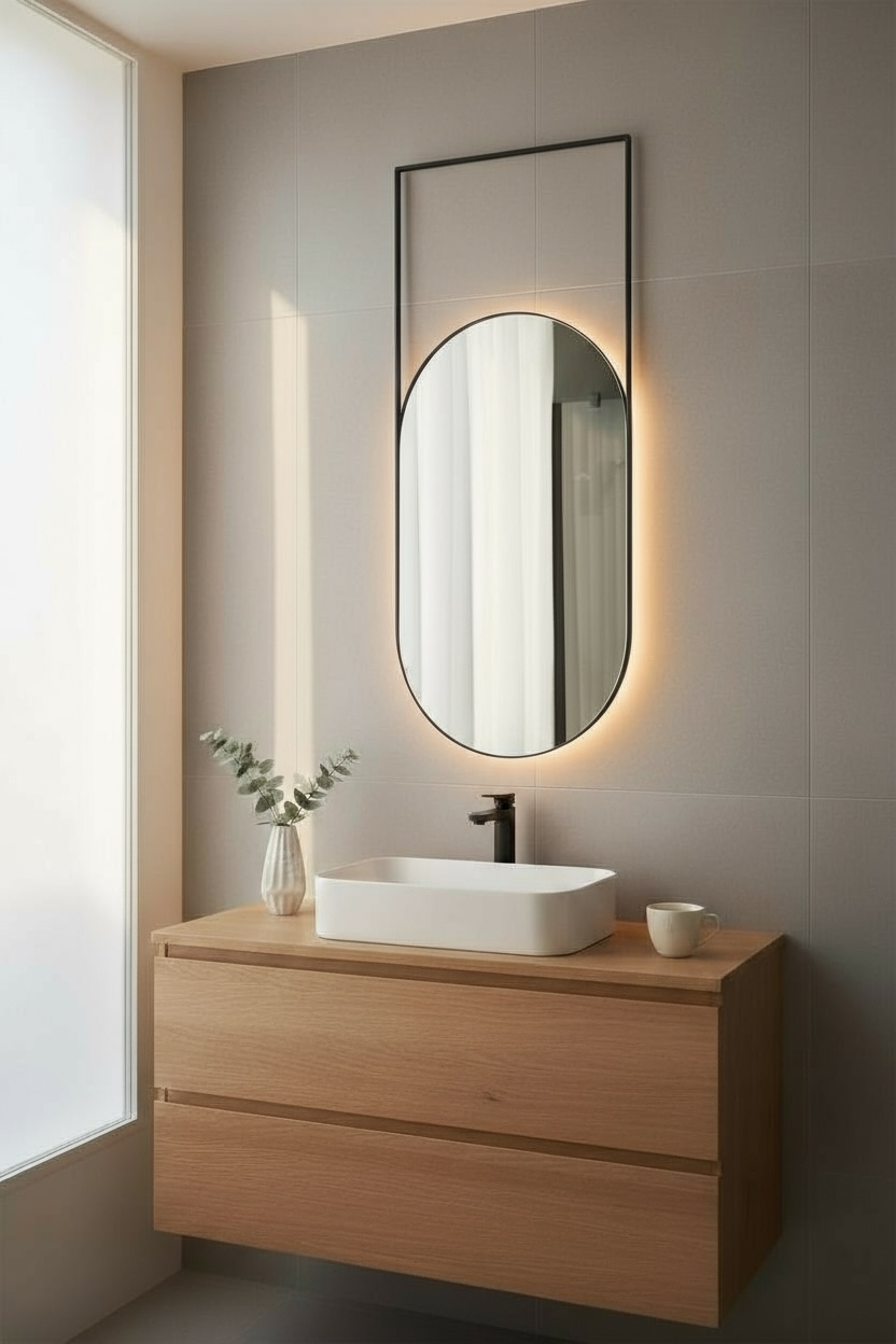 Q908 Black PVD suspended backlit mirror