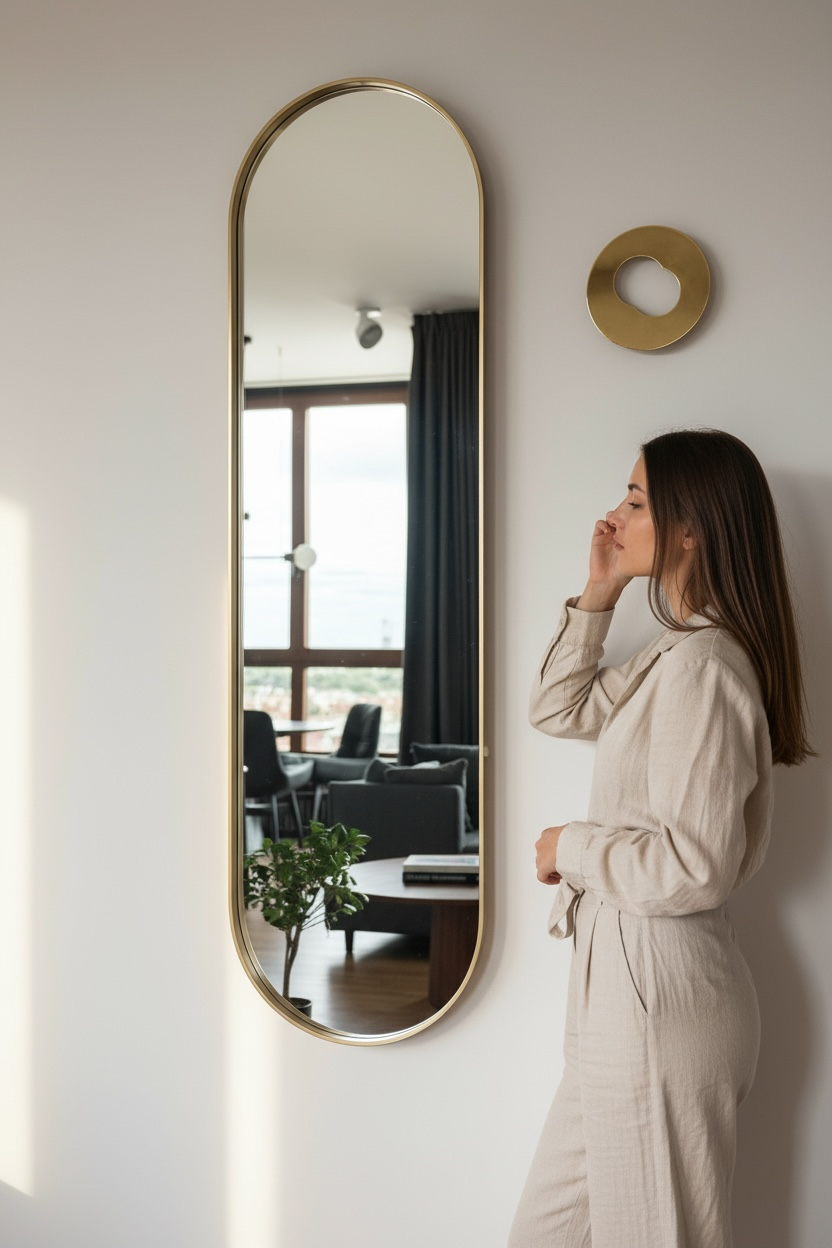 Glossy Gold Capsule Long Mirror