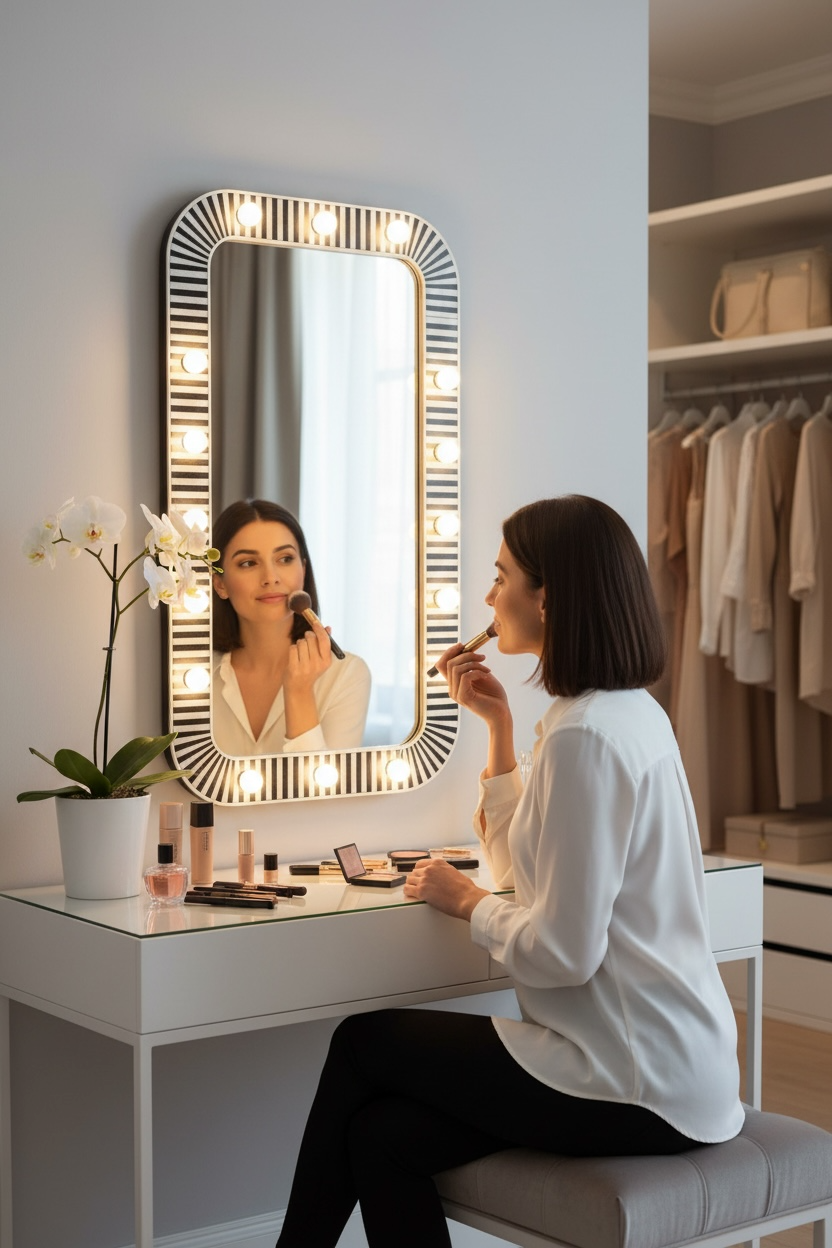 Black and white MOP Hollywood mirror