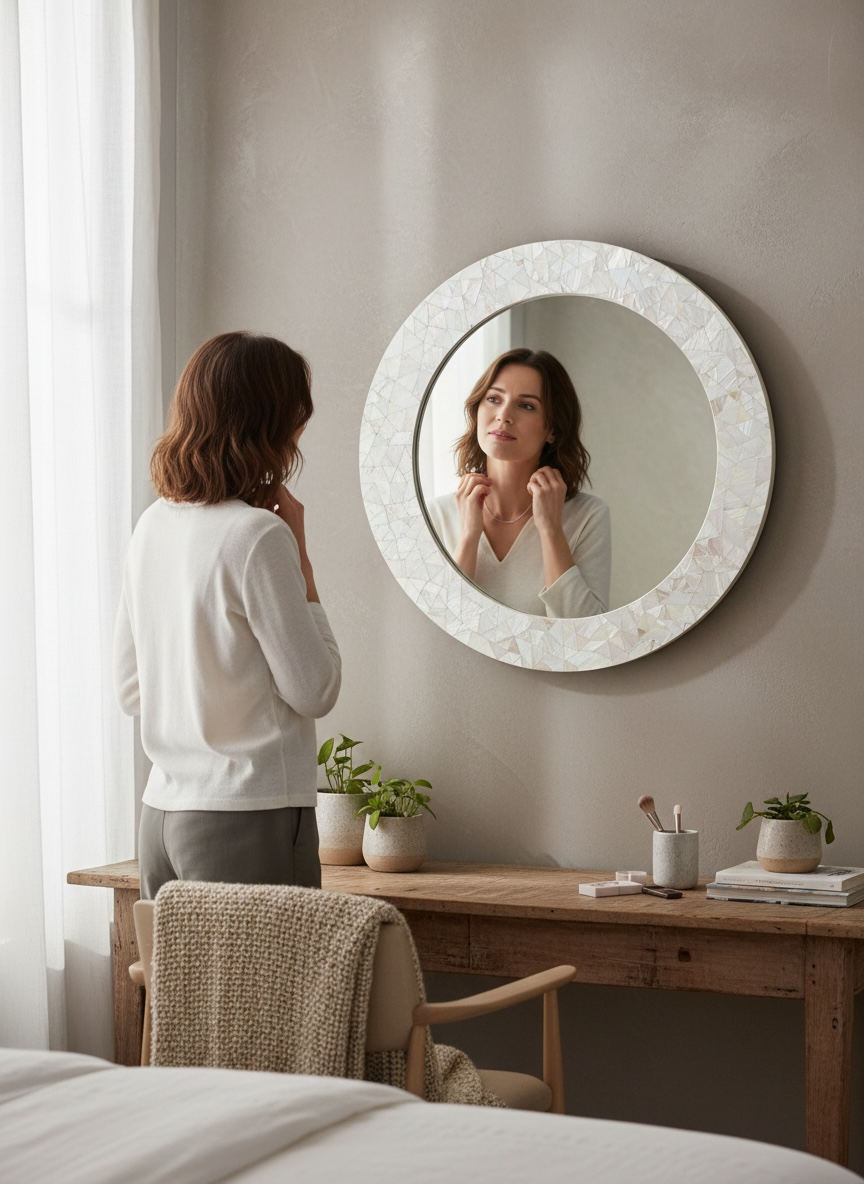 White MOP Ring Mirror