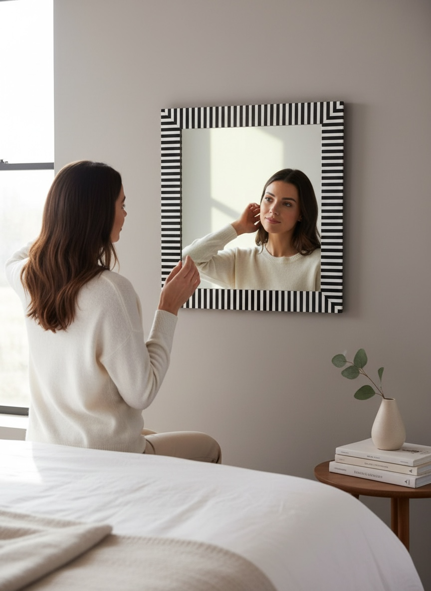 Black & White Lines MOP Mirror