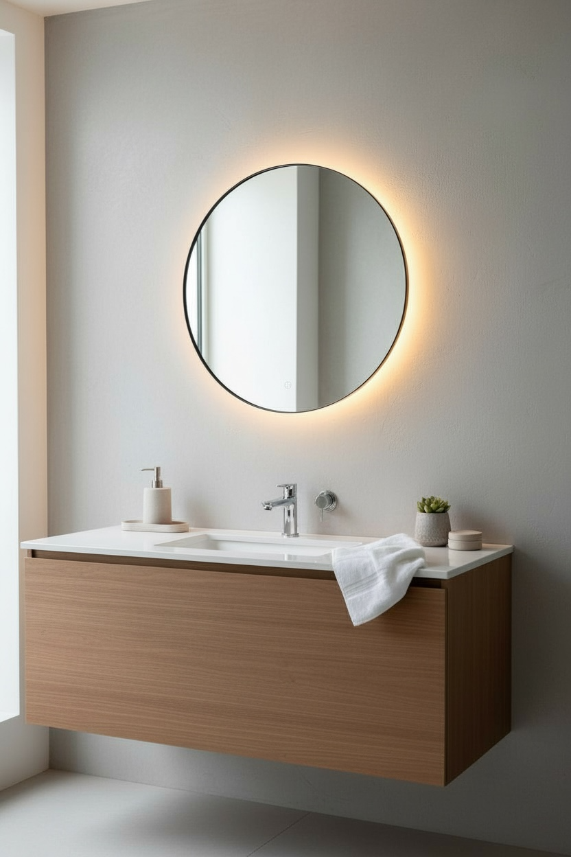 Nofa Round Black Pvd Backlit Mirror With D-fogger