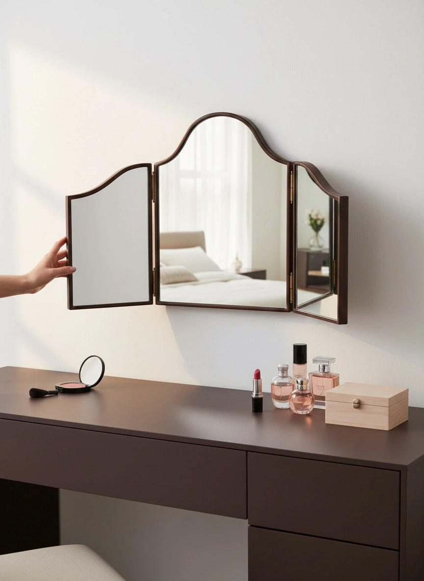 Wudsy foldable teak dresser mirror
