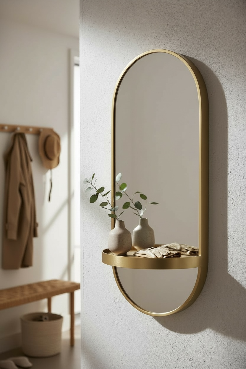 Glossy Capsule PVD Mirror With Shelve