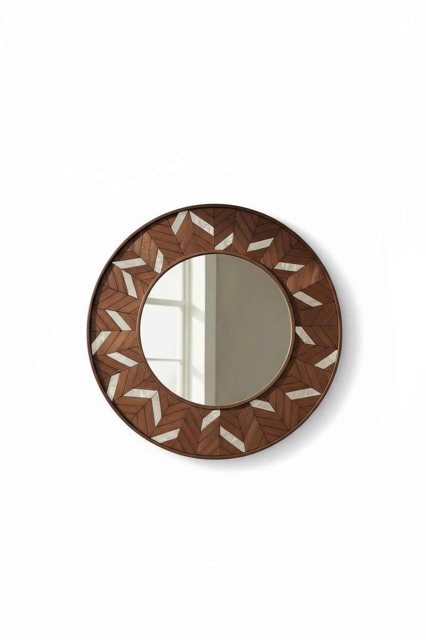 Round wood & glass leafs dc mirror
