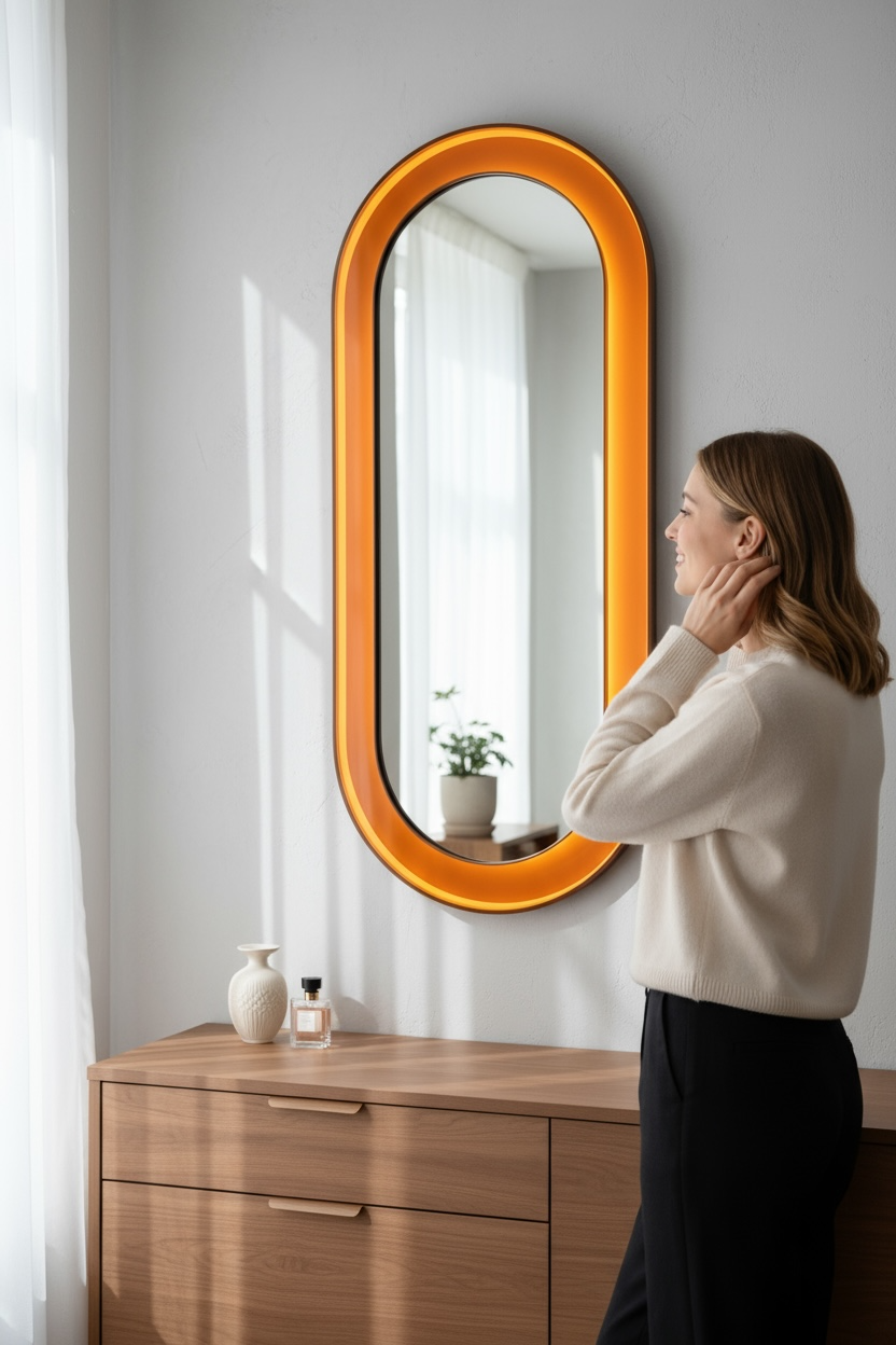 Brown capsule led backlit mirror