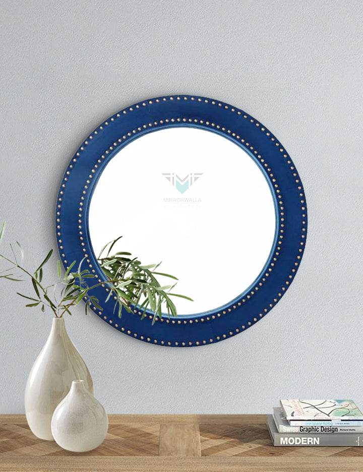 Blue Velvet Round Mirror - Mirrorwalla