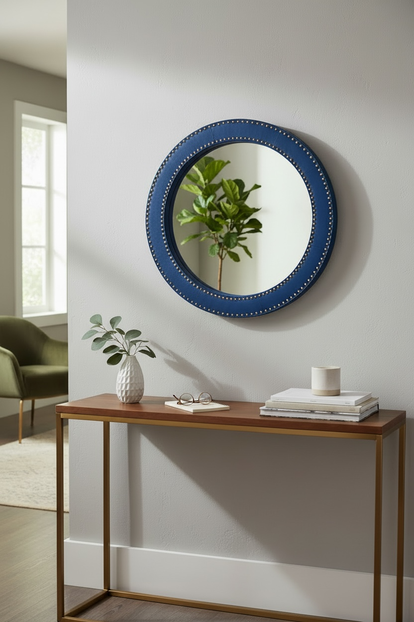 Blue Velvet Round Mirror