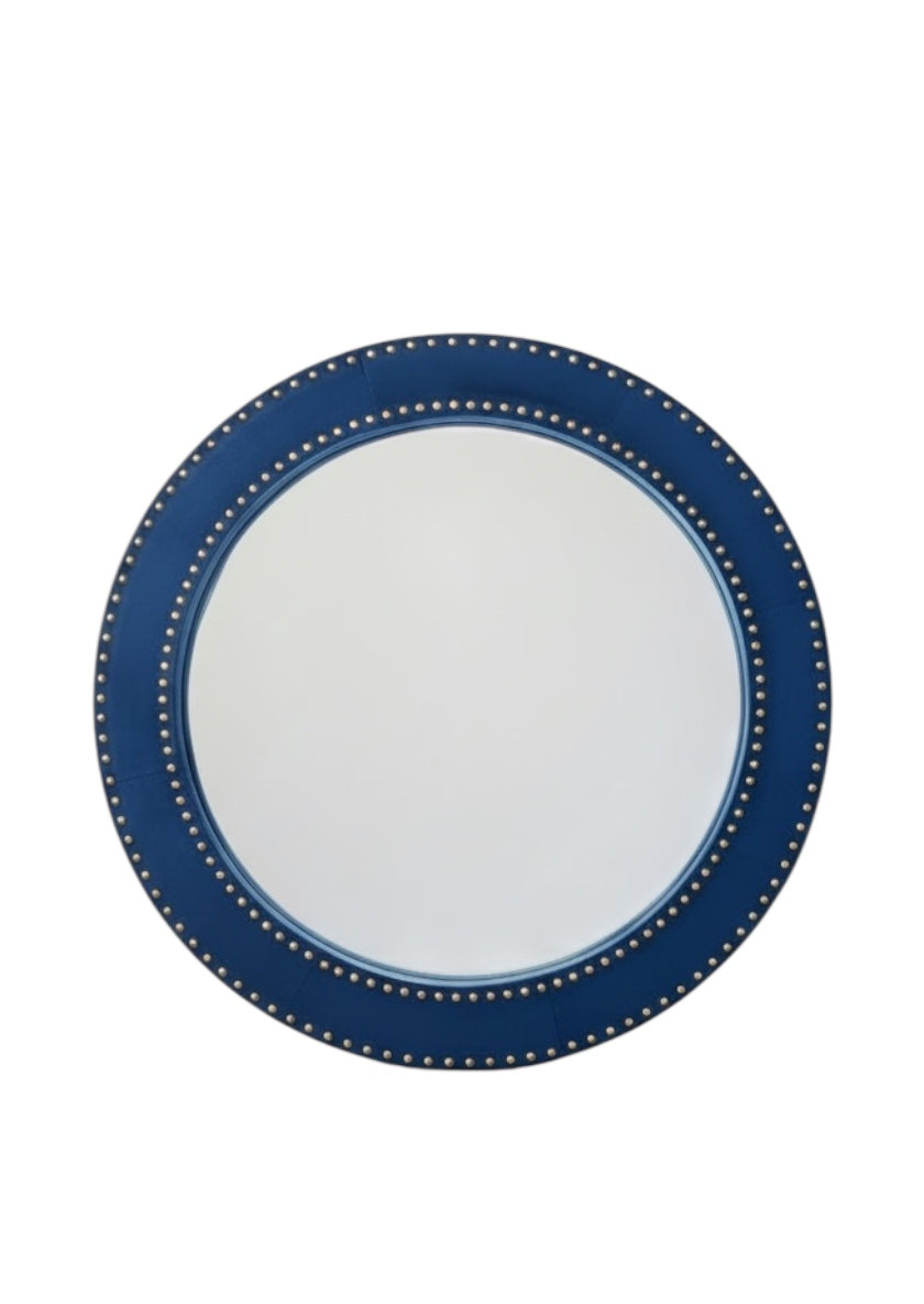 Blue Velvet Round Mirror