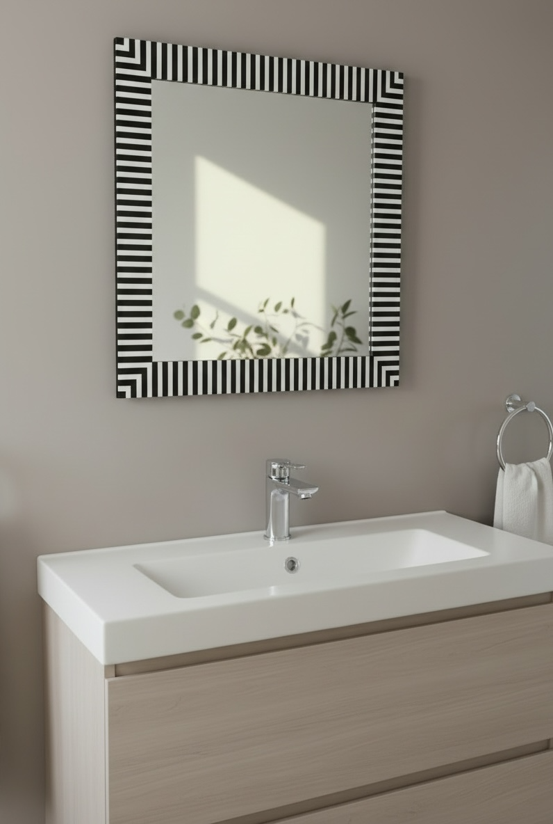 Black & White Lines MOP Mirror