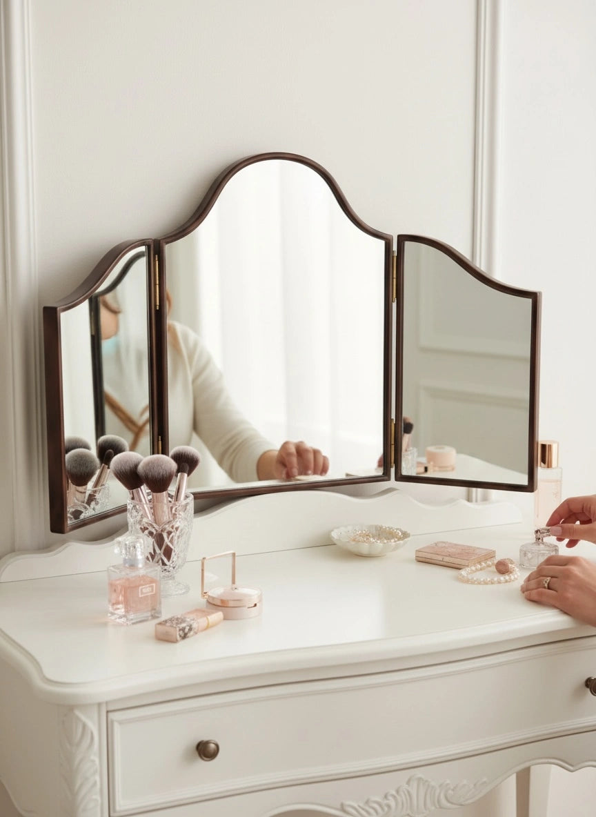 Wudsy foldable teak dresser mirror