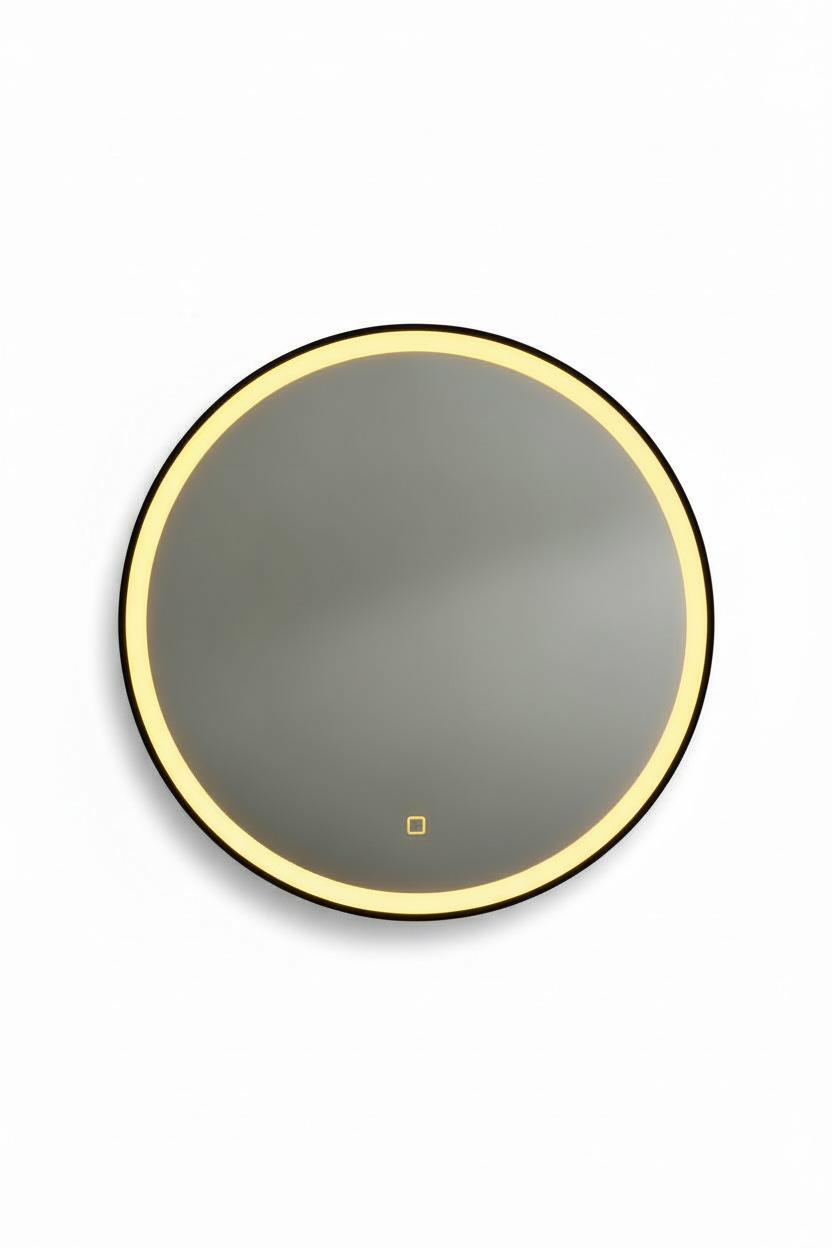Black Aluminium Round Led Mirror (triple Led Lights)