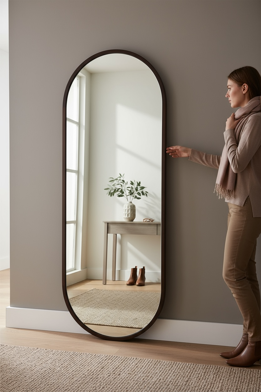 Teak Oval Dresser Mirror