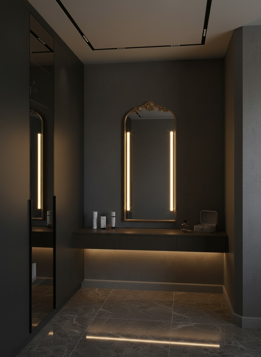 Gold carved full length led mirror