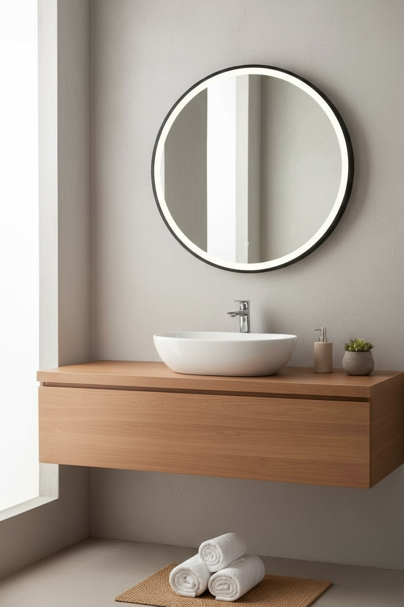 Black PVD Round Frontlit Mirror